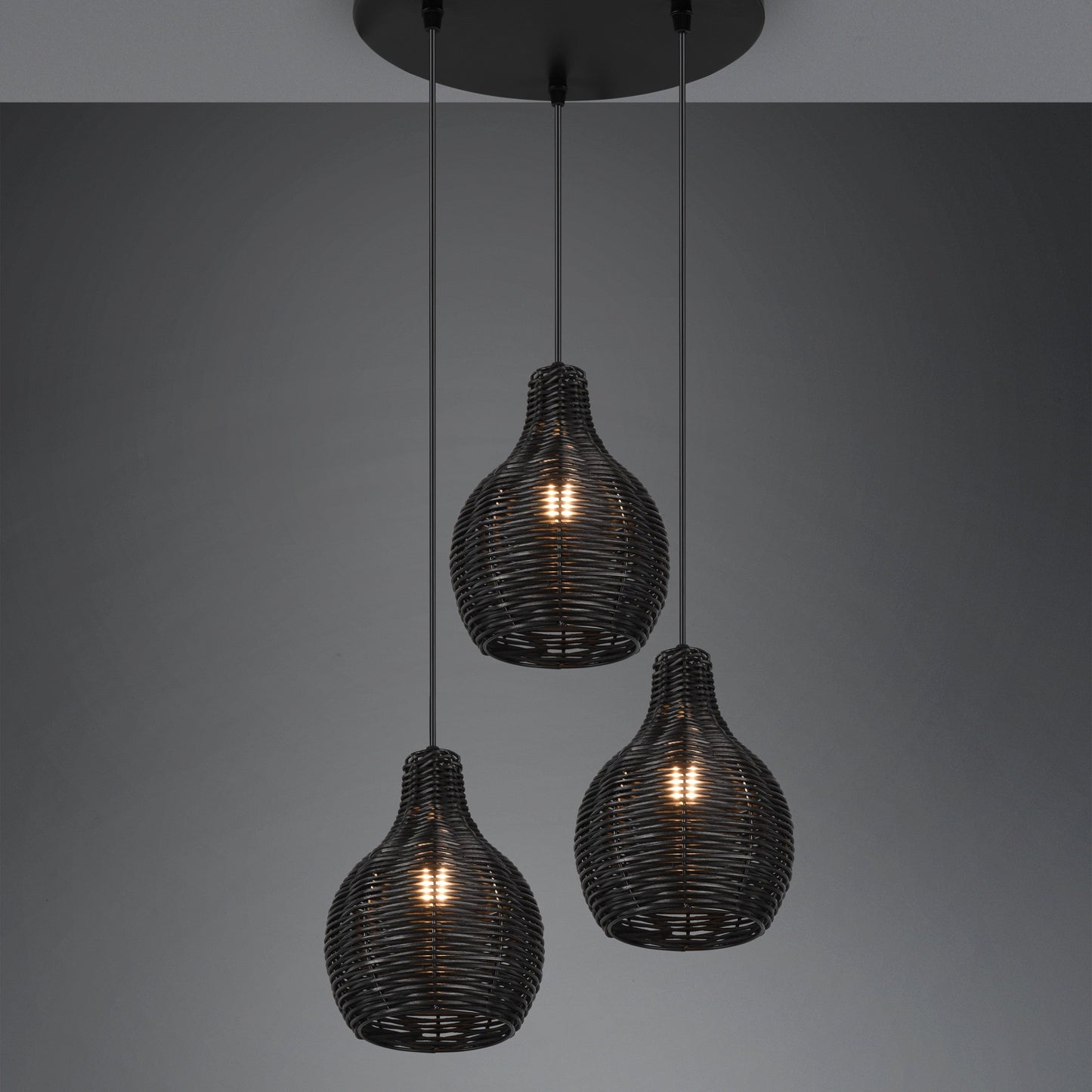 Luminaire de 3 suspensions en rotin