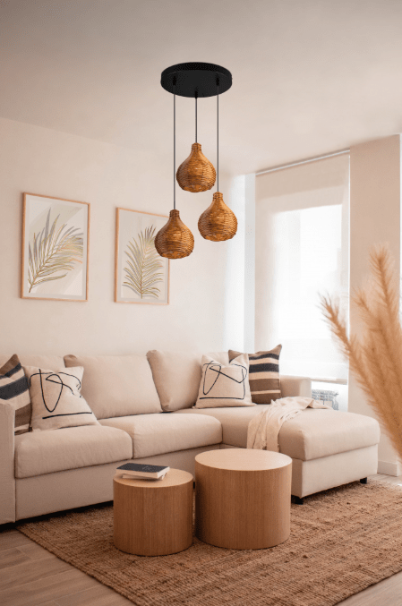Luminaire de 3 suspensions en rotin