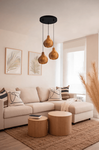 Luminaire de 3 suspensions en rotin
