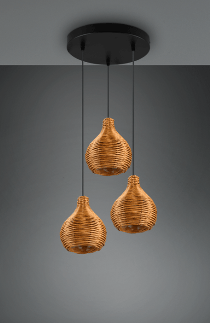 Luminaire de 3 suspensions en rotin