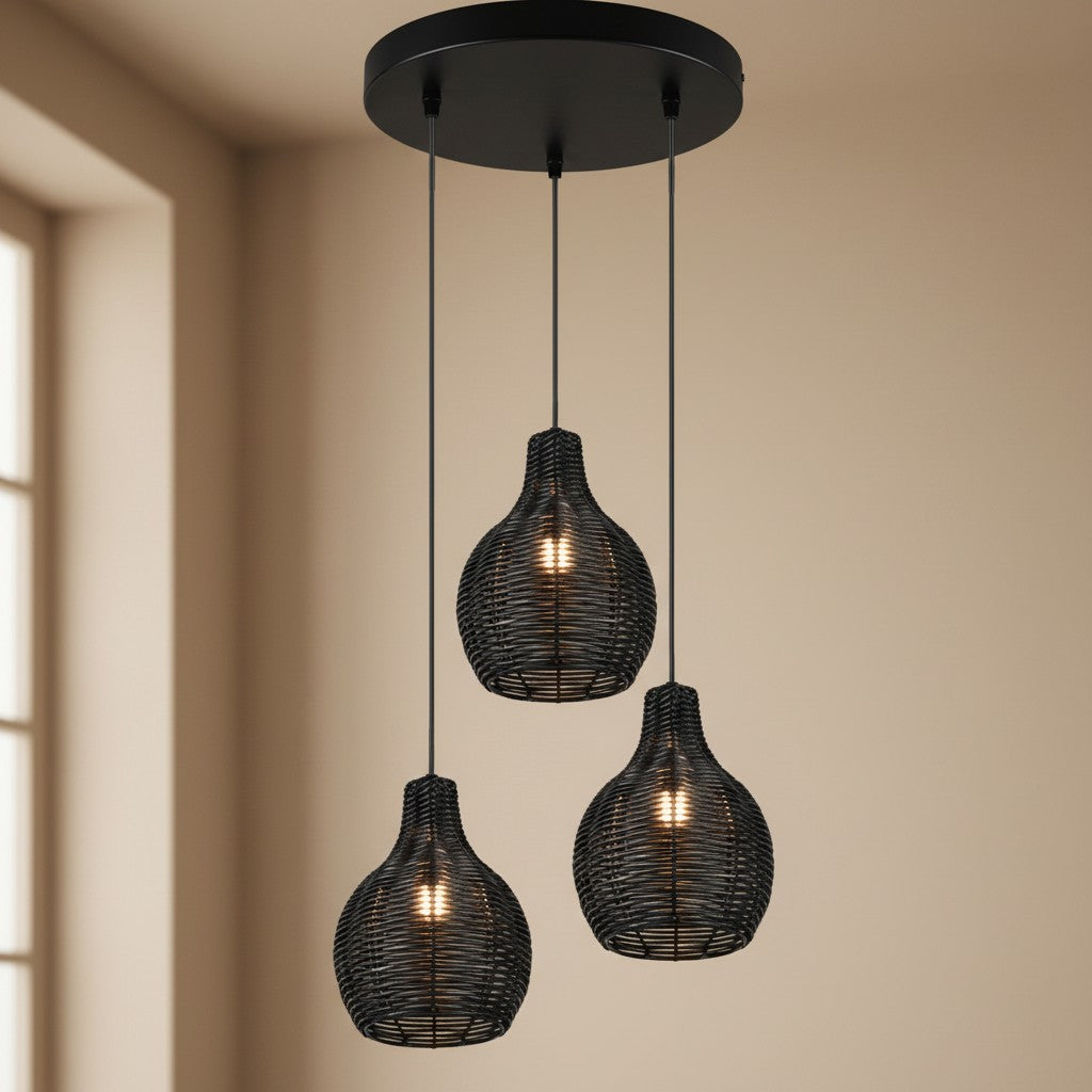 Luminaire de 3 suspensions en rotin