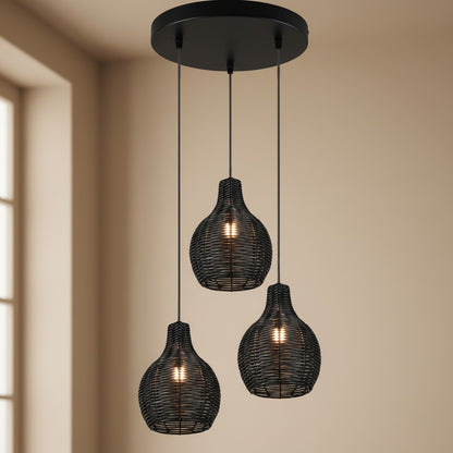 Luminaire de 3 suspensions en rotin