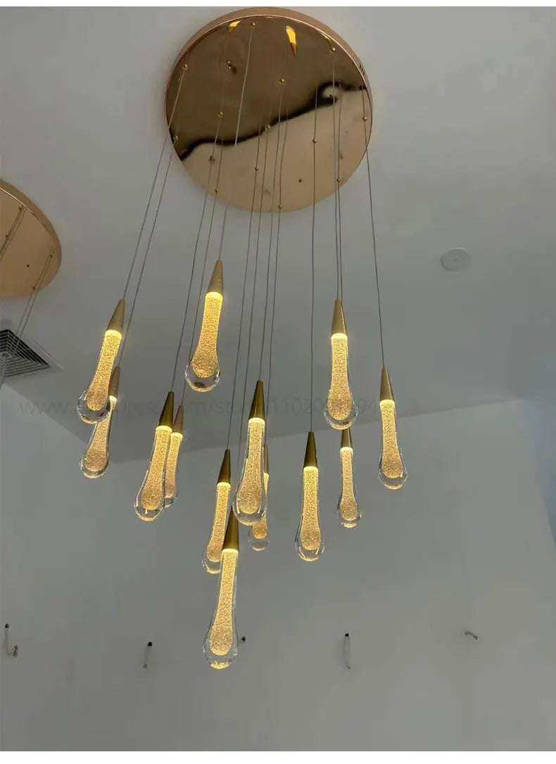 Luminaire de suspensions gouttes dorées