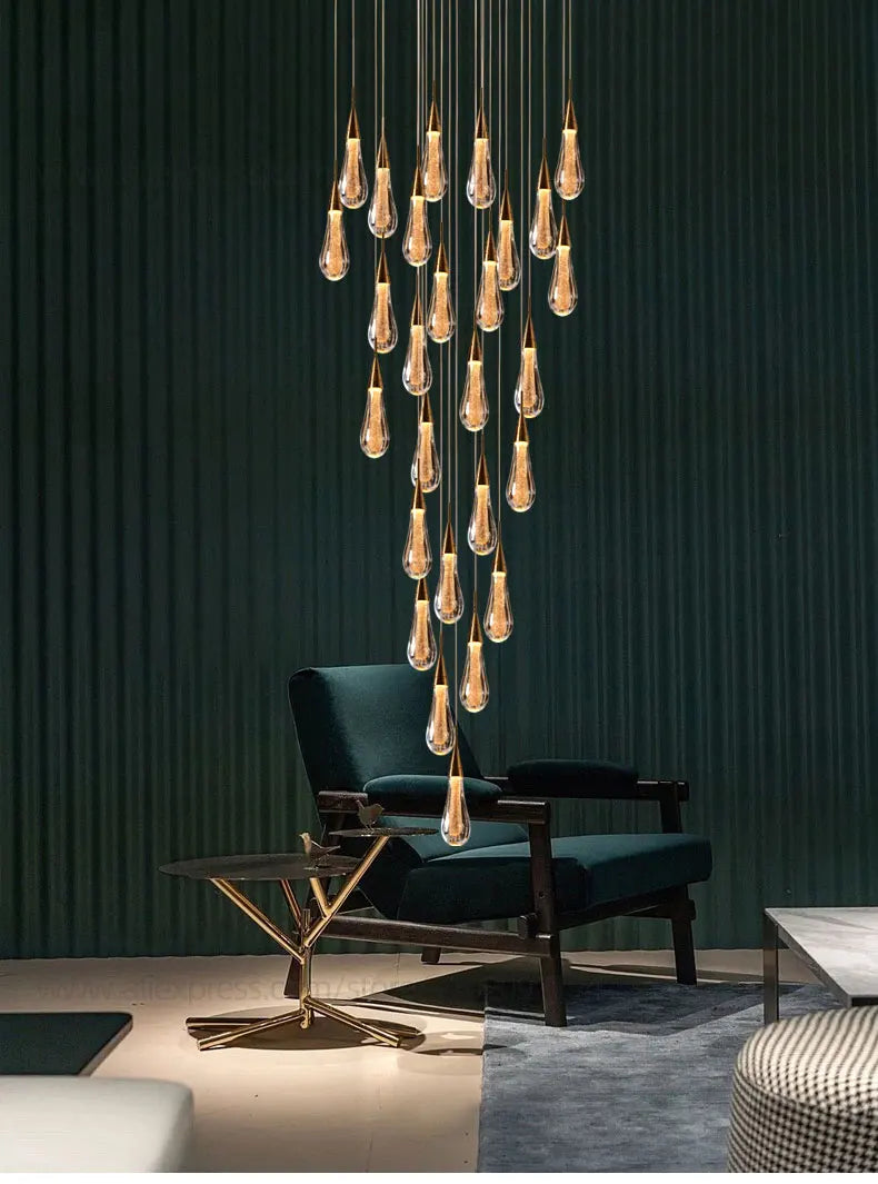 Luminaire de suspensions gouttes dorées