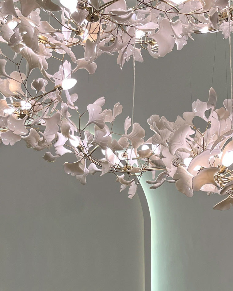 Lustre Cascade Porcelaine Brise Ginkgo