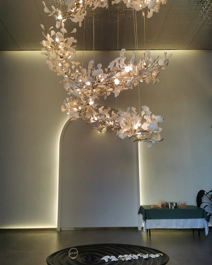 Lustre Cascade Porcelaine Brise Ginkgo
