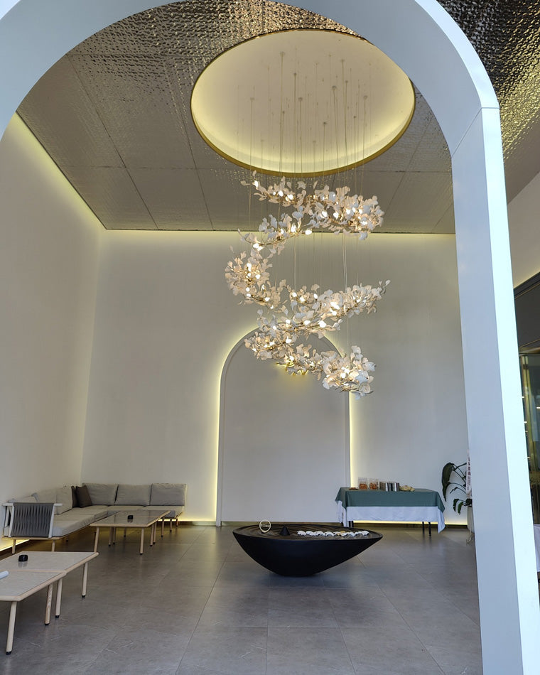 Lustre Cascade Porcelaine Brise Ginkgo