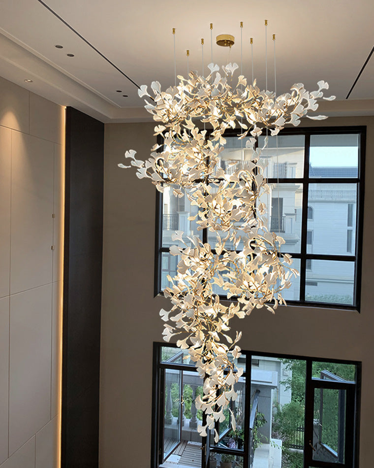 Lustre Cascade Porcelaine Brise Ginkgo