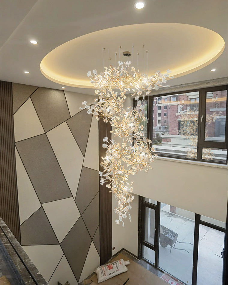 Lustre Cascade Porcelaine Brise Ginkgo