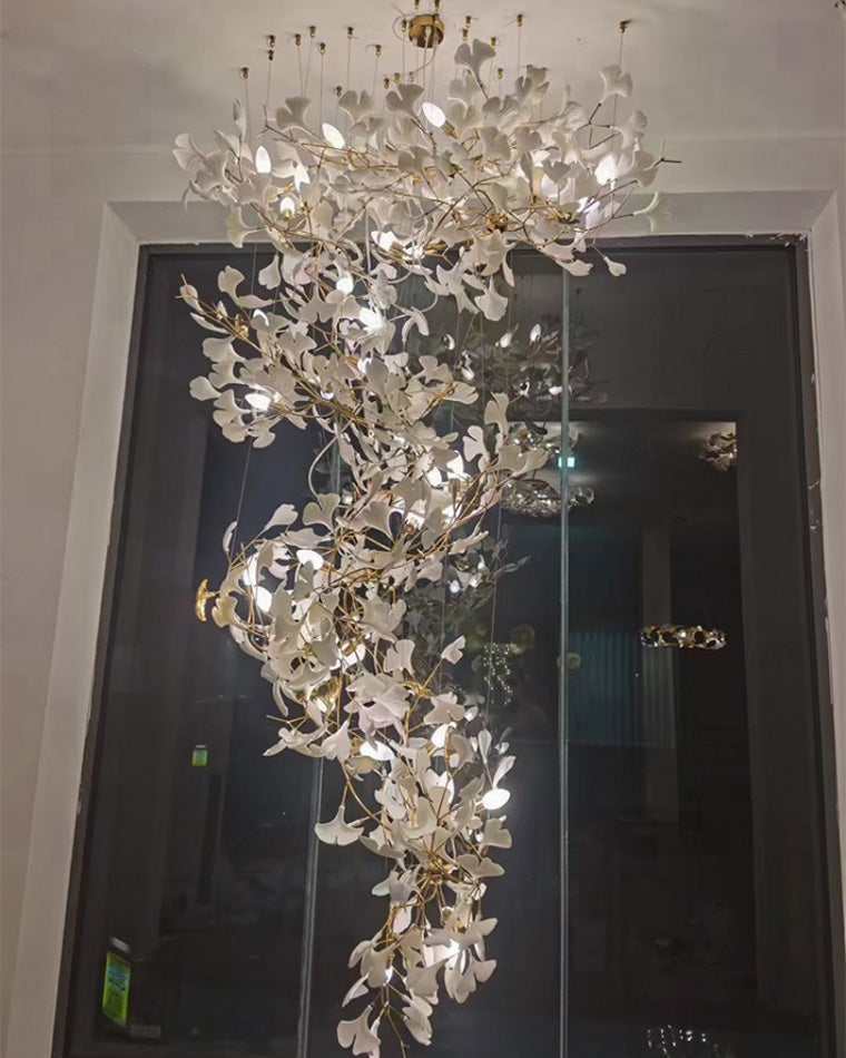 Lustre Cascade Porcelaine Brise Ginkgo
