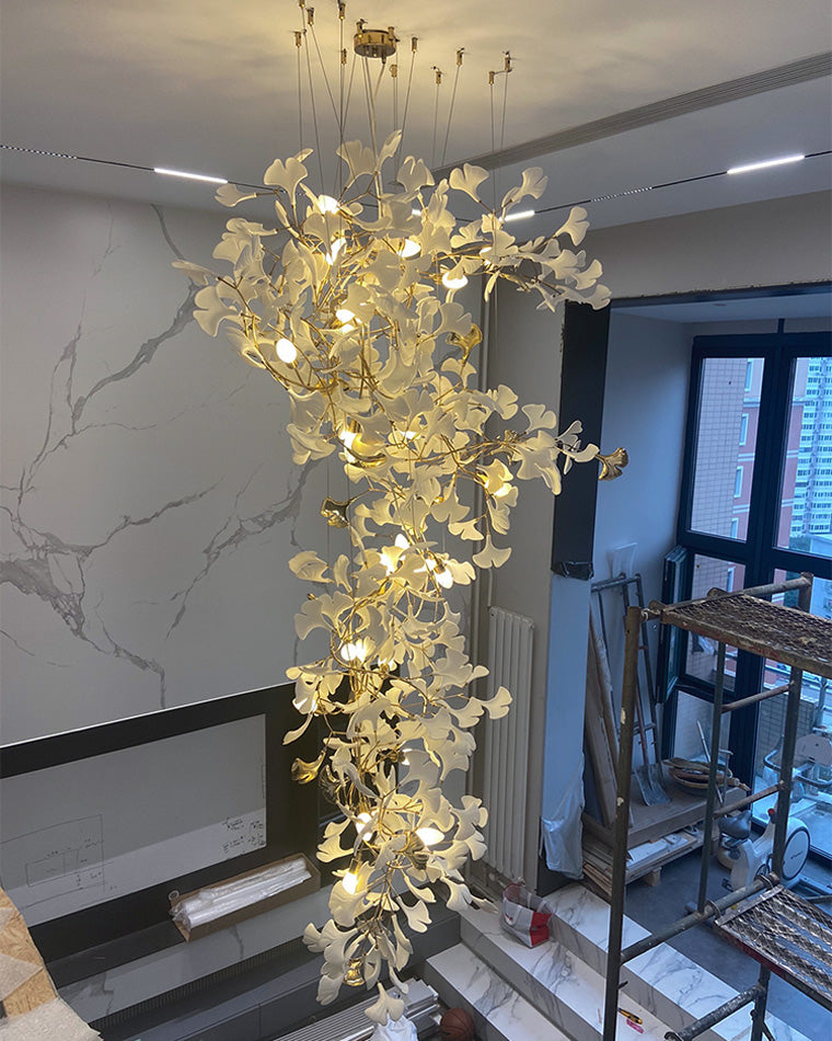 Lustre Cascade Porcelaine Brise Ginkgo
