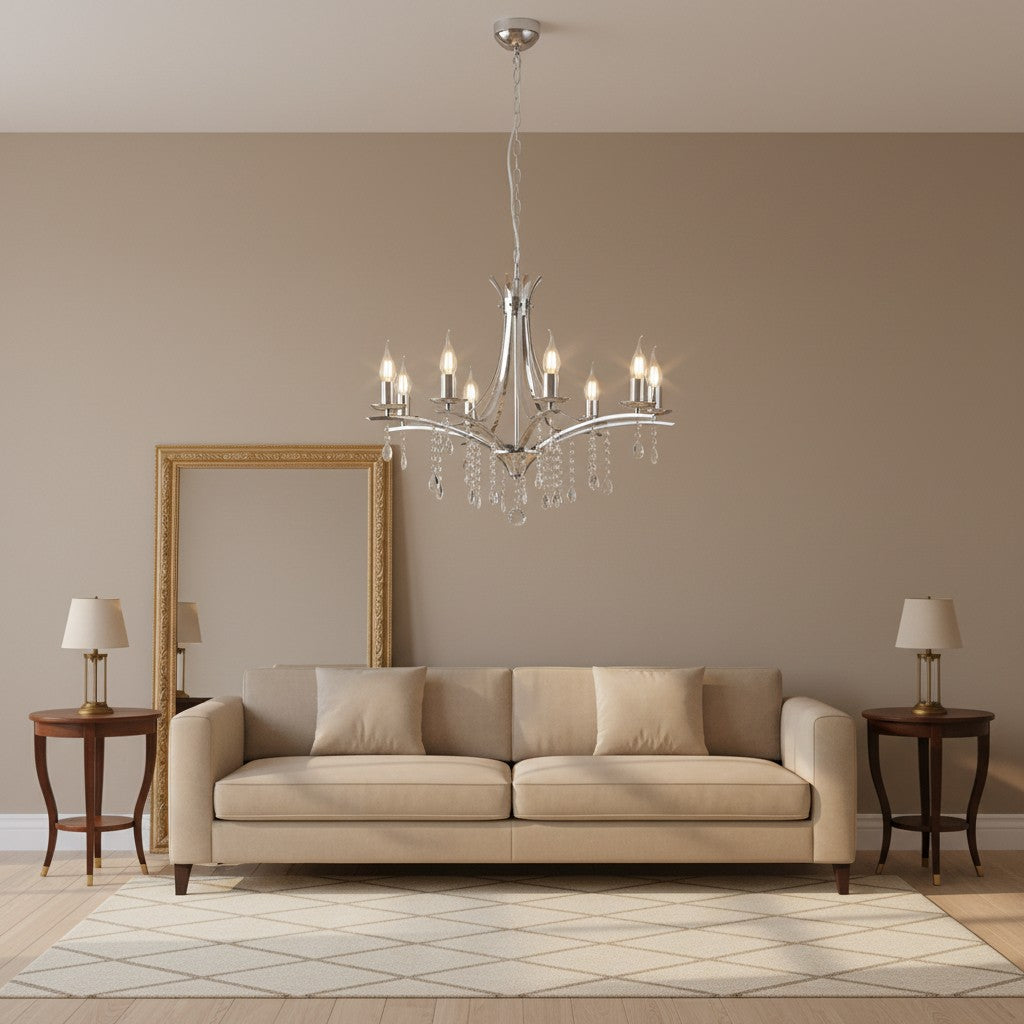 Lustre Chandelier Design en Chrome et Cristal