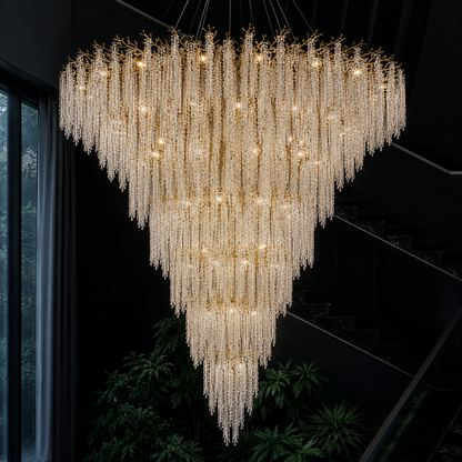 Lustre Cristal Arbre Glycine Blanc Transparent Pour Haut Plafond Luxe