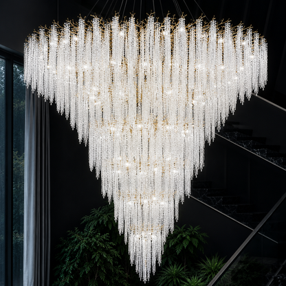 Lustre Cristal Arbre Glycine Blanc Transparent Pour Haut Plafond Luxe