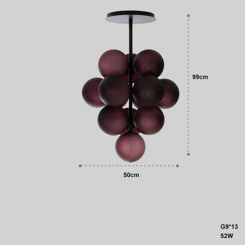 Lustre Grappe De Raisins Violet En Verre Avec Douille E27 LED Pour Plafonds Bas