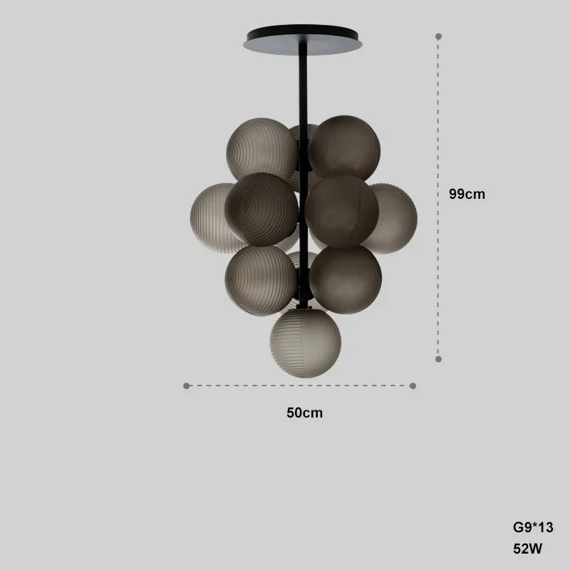 Lustre Grappe De Raisins Violet En Verre Avec Douille E27 LED Pour Plafonds Bas