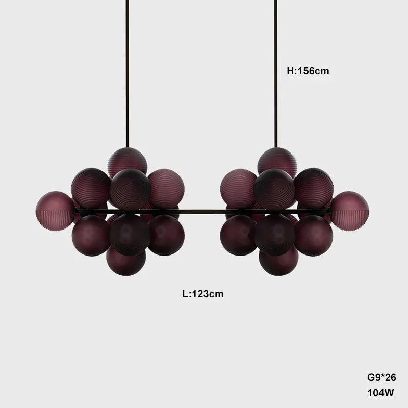 Lustre Grappe De Raisins Violet En Verre Avec Douille E27 LED Pour Plafonds Bas
