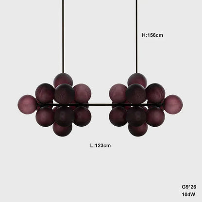 Lustre Grappe De Raisins Violet En Verre Avec Douille E27 LED Pour Plafonds Bas