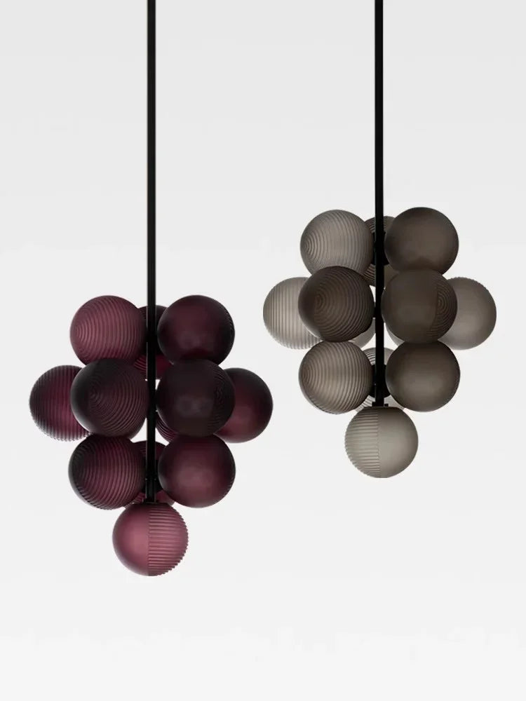 Lustre Grappe De Raisins Violet En Verre Avec Douille E27 LED Pour Plafonds Bas
