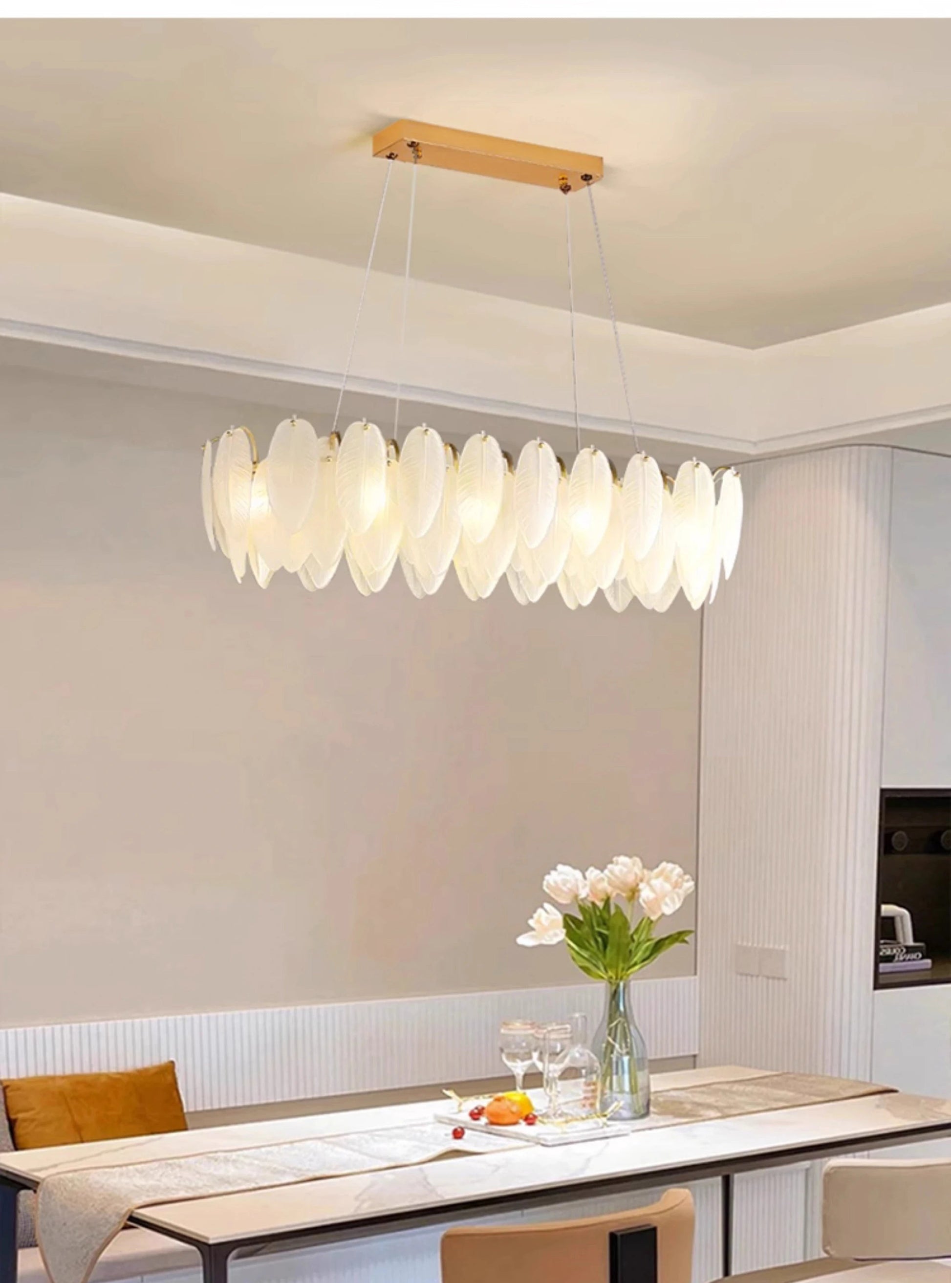 Lustre Plumes En Verre Blanc
