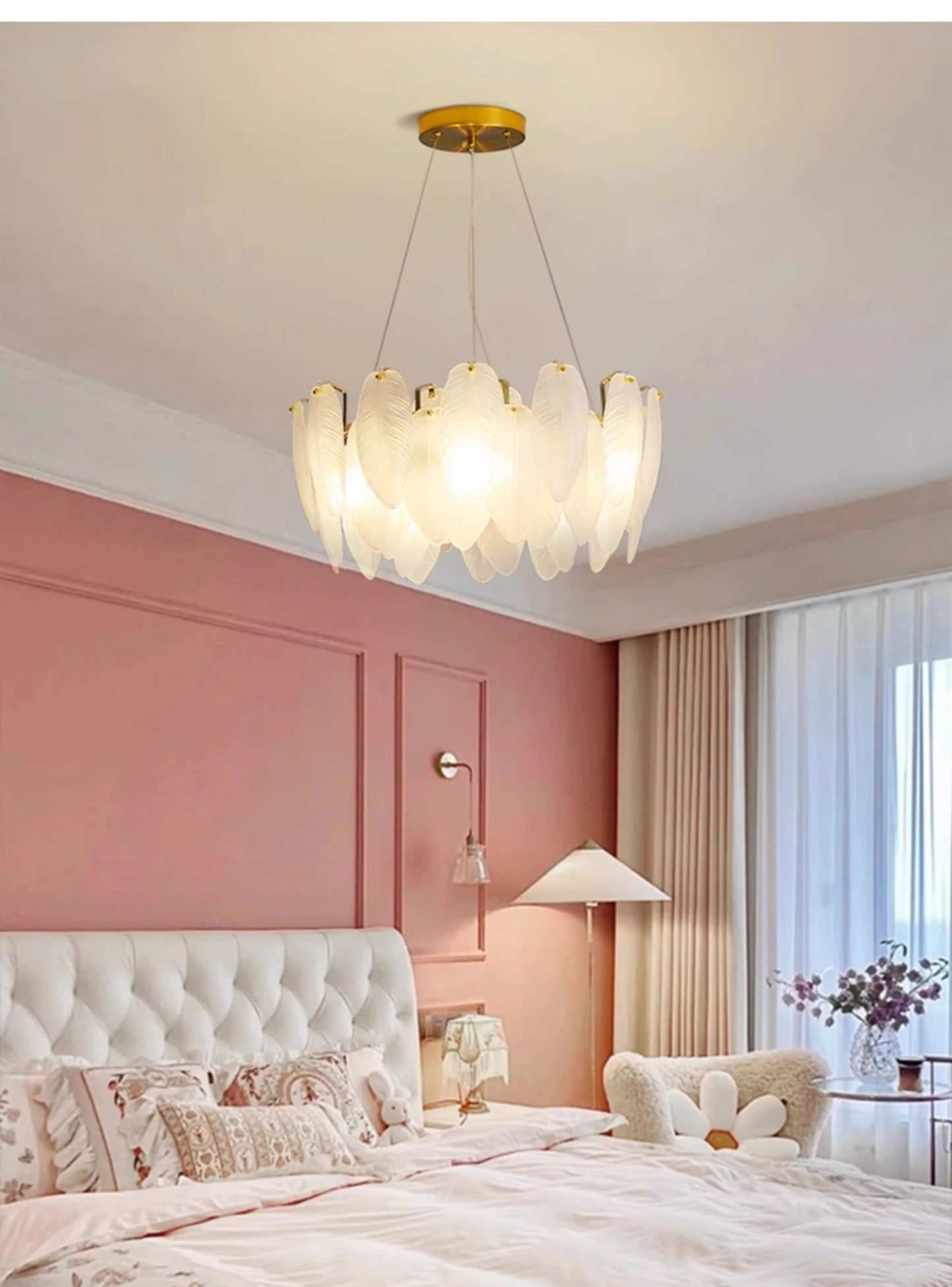 Lustre Plumes En Verre Blanc