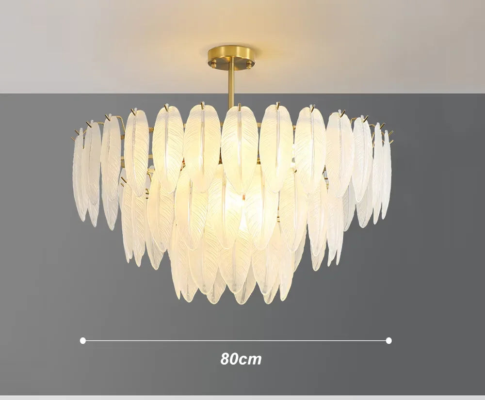 Lustre Plumes En Verre Blanc