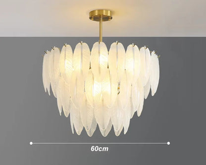 Lustre Plumes En Verre Blanc