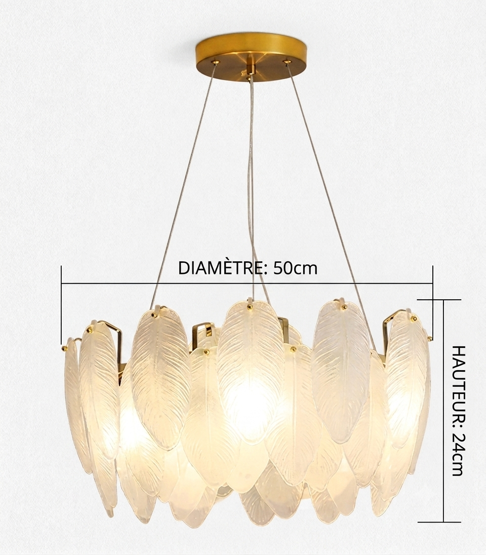 Lustre Plumes En Verre Blanc
