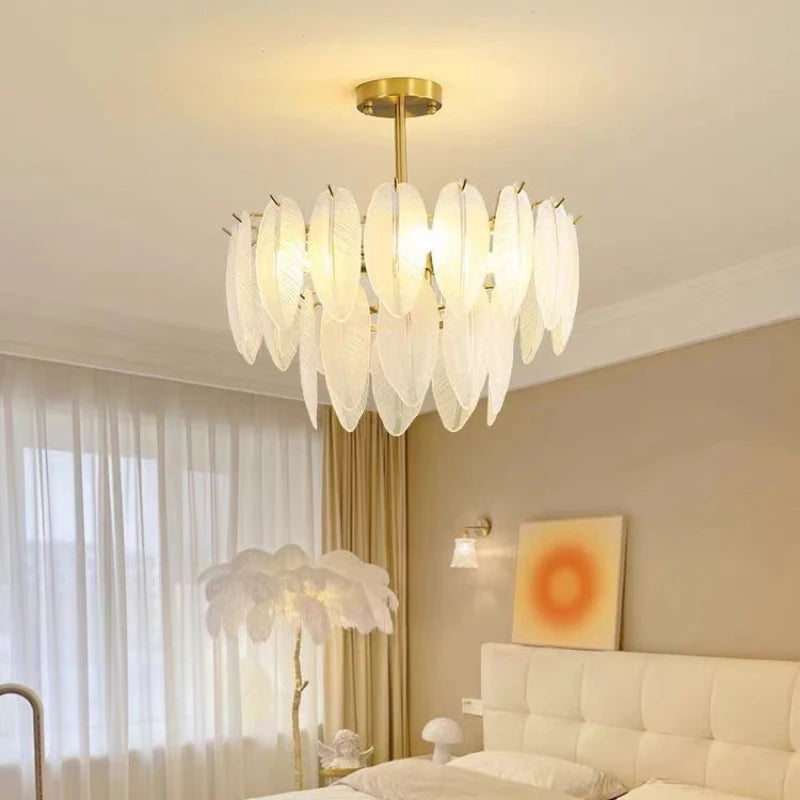 Lustre Plumes En Verre Blanc