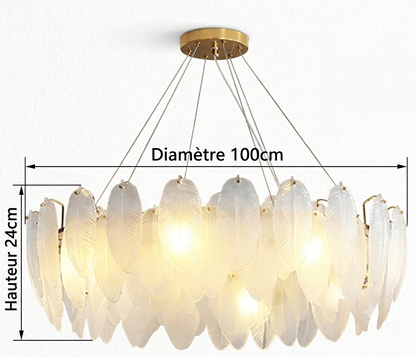 Lustre Plumes En Verre Blanc