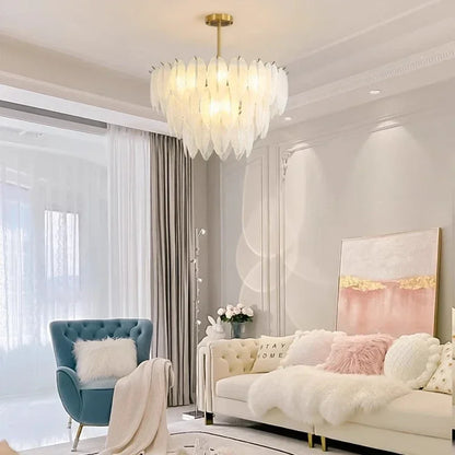 Lustre Plumes En Verre Blanc