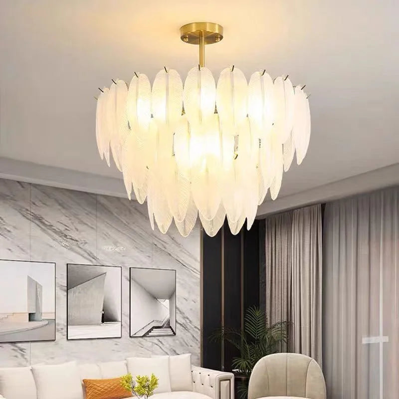 Lustre Plumes En Verre Blanc
