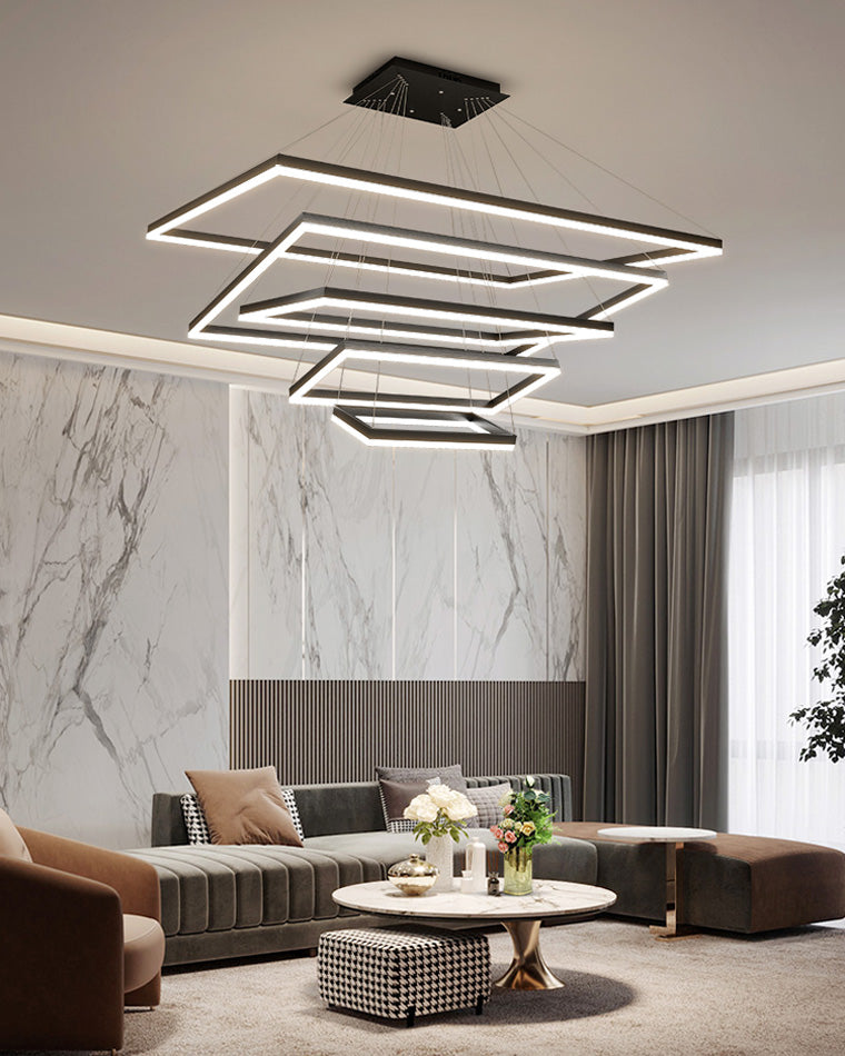 Lustre Rectangulaire à Plusieurs Niveaux - Luminaire Stratégique
