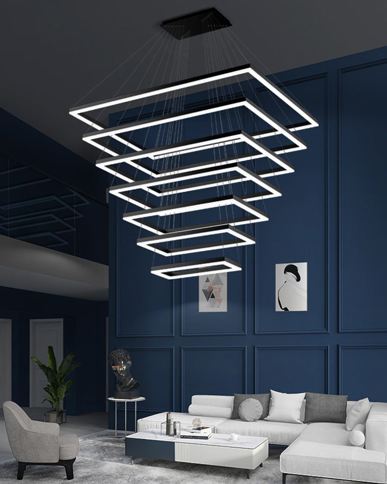 Lustre Rectangulaire à Plusieurs Niveaux - Luminaire Stratégique
