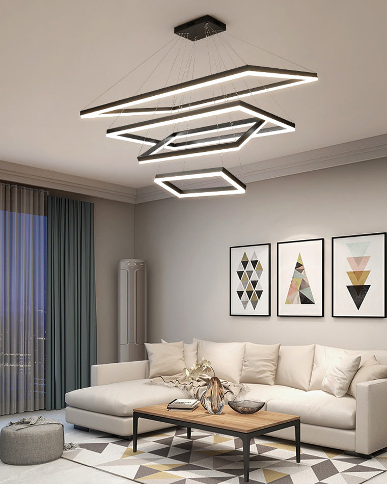 Lustre Rectangulaire à Plusieurs Niveaux - Luminaire Stratégique