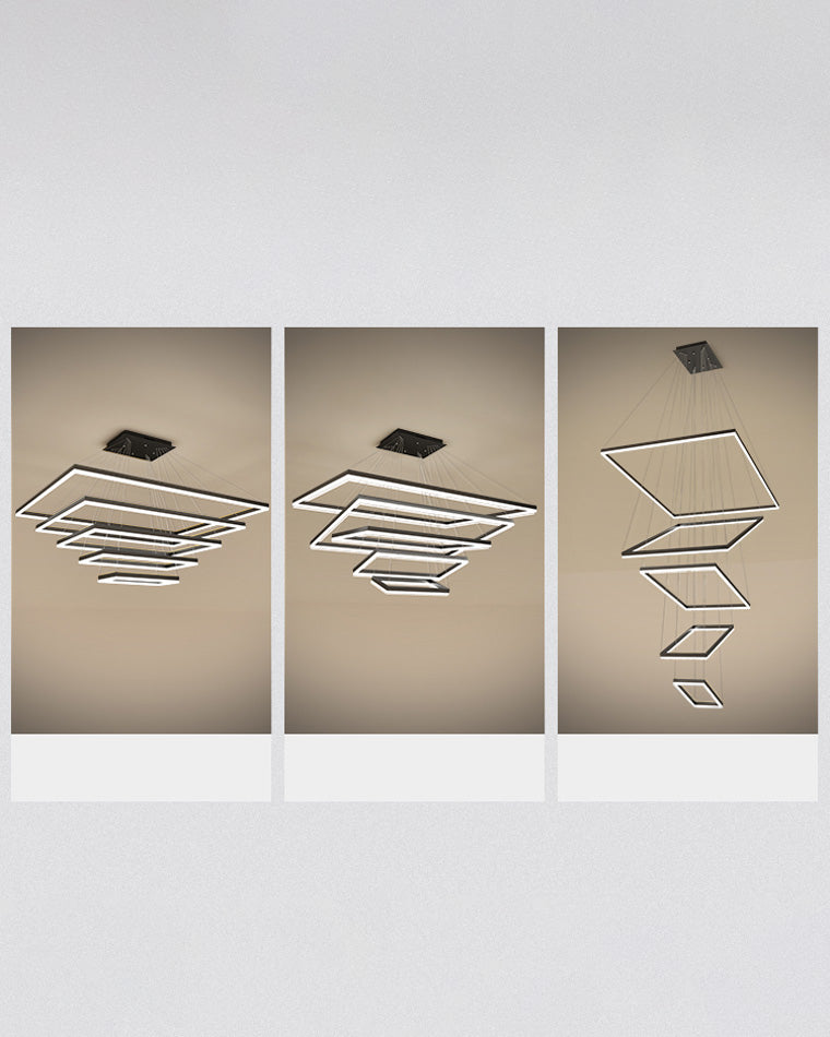 Lustre Rectangulaire à Plusieurs Niveaux - Luminaire Stratégique