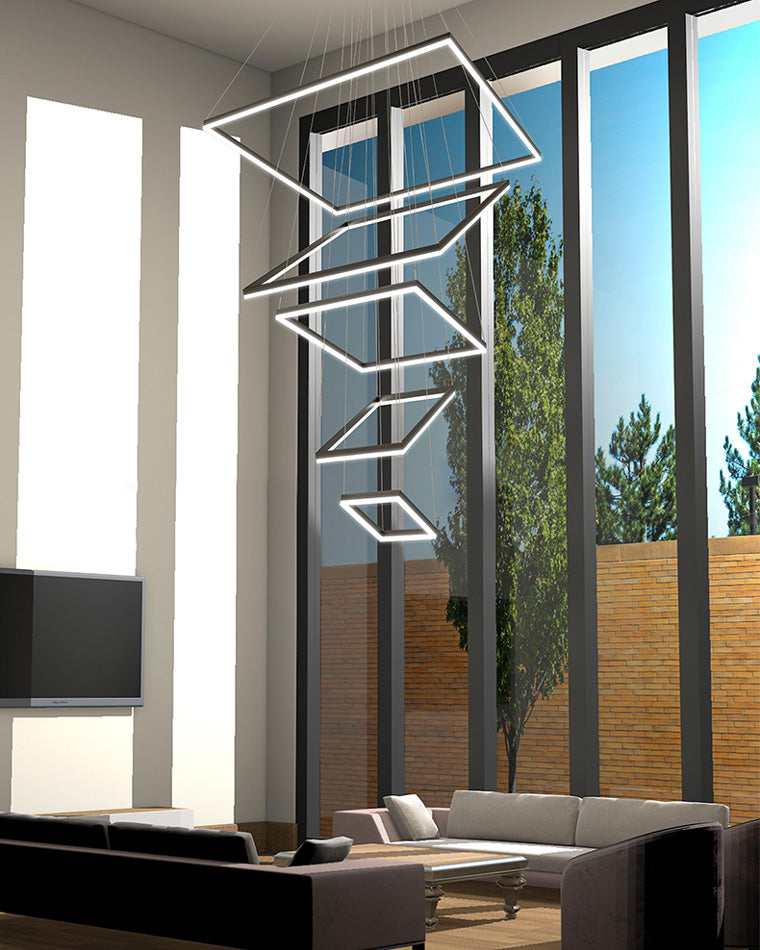 Lustre Rectangulaire à Plusieurs Niveaux - Luminaire Stratégique