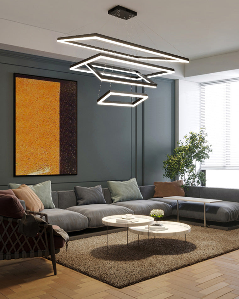 Lustre Rectangulaire à Plusieurs Niveaux - Luminaire Stratégique