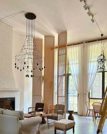 Lustre Sculptural en Fil Métallique