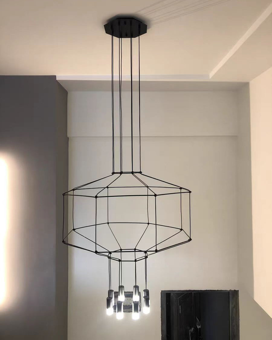 Lustre Sculptural en Fil Métallique