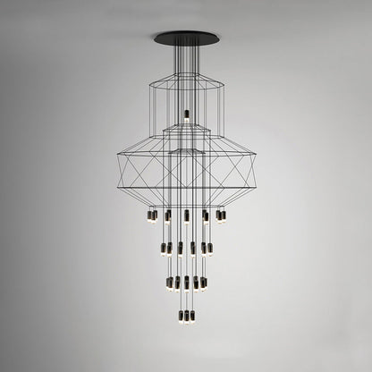Lustre Sculptural en Fil Métallique
