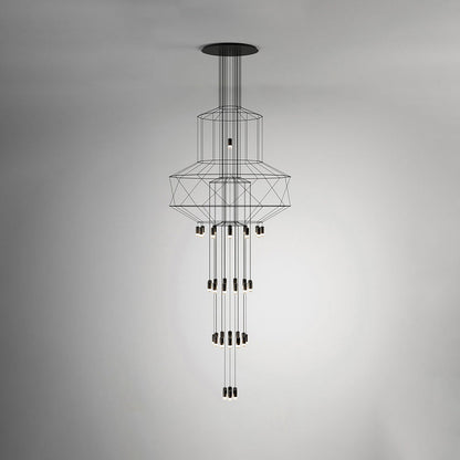Lustre Sculptural en Fil Métallique