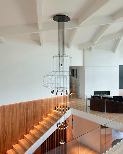 Lustre Sculptural en Fil Métallique