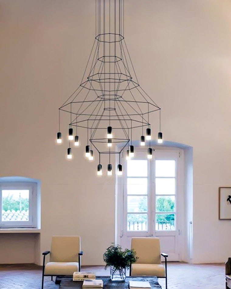 Lustre Sculptural en Fil Métallique