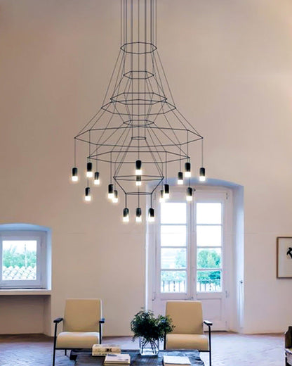 Lustre Sculptural en Fil Métallique