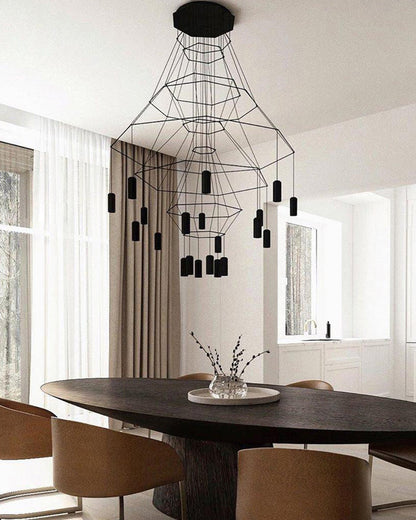 Lustre Sculptural en Fil Métallique