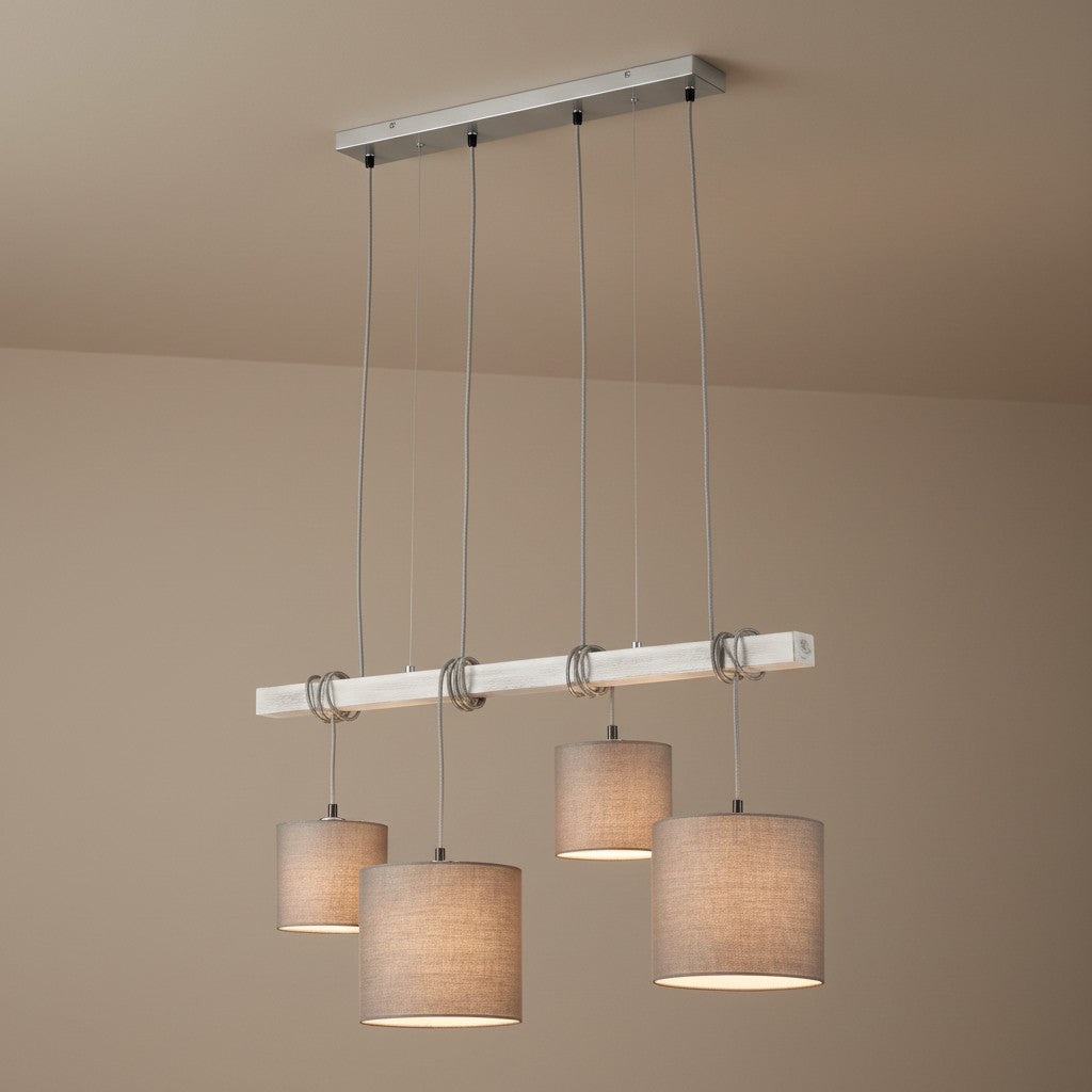 Lustre Suspension Abat Jour Gris Tissu