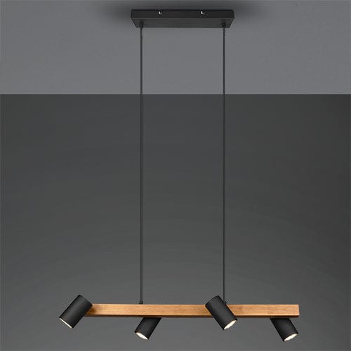 Lustre Suspension Bois et 4 Spots