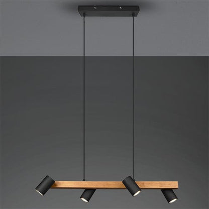 Lustre Suspension Bois et 4 Spots