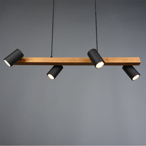 Lustre Suspension Bois et 4 Spots